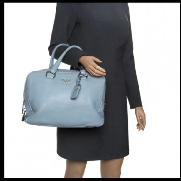 PRADA Light Blue Leather Bowler Handbag - Picture 2 of 16